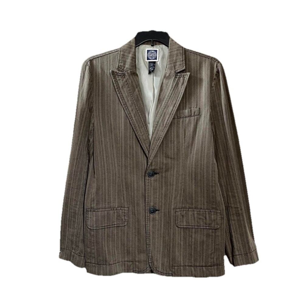 Vintage GUESS Men's Striped Gray Denim Blazer Jacket L 100% Cotton 90s Y2K